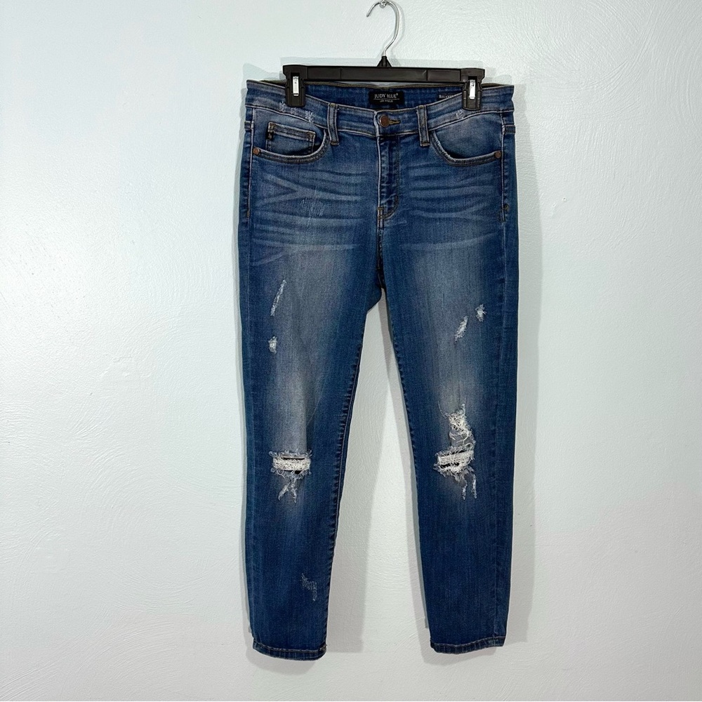 Judy Blue Dark Wash Relaxed Fit Distressed Stretch Jeans Women’s Size 13